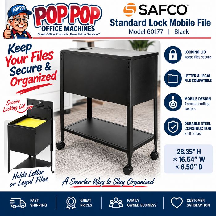Safco Standard Lock Mobile File, Black, 28.35" x 16.54" x 6.50" - 60177
