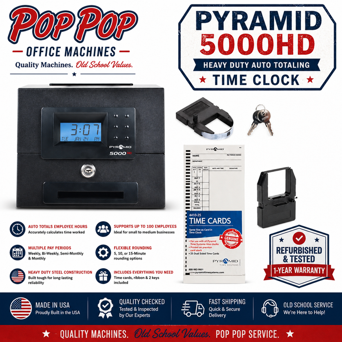 Pyramid 5000HD Heavy Duty Auto Totaling Time Clock – Refurbished with 1-Year Warranty