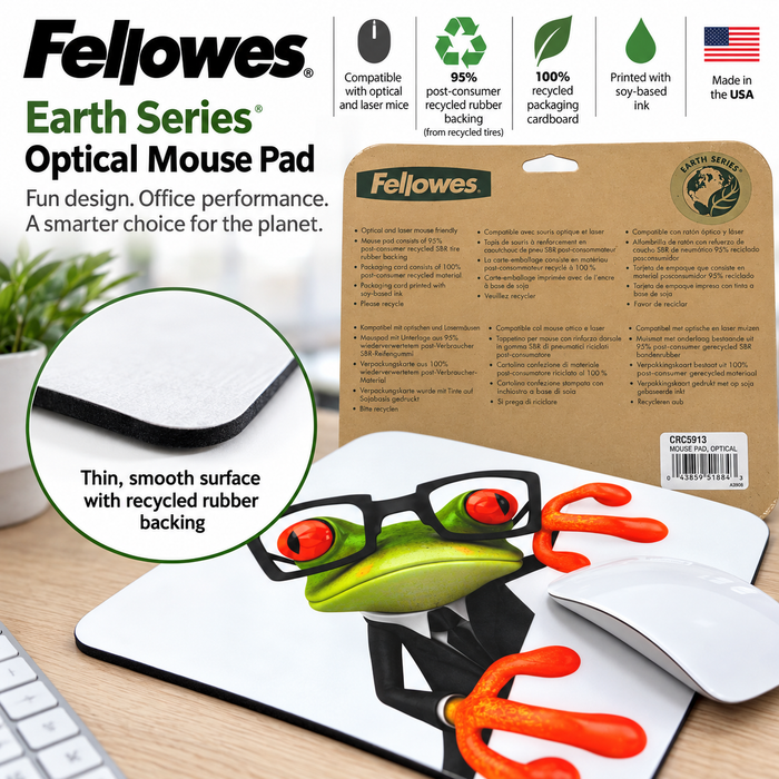 Fellowes Earth Series Optical Mouse Pad – Frog with Glasses – 59113