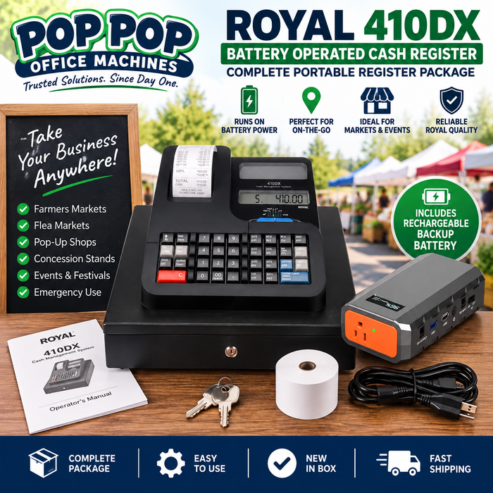 Royal 410DX Battery-Operated Cash Register – NEW – Complete Portable Register Package