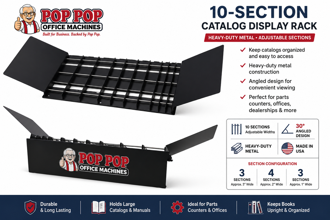 Pop Pop Heavy-Duty 10-Section Catalog Display Rack – Adjustable Metal Countertop Organizer