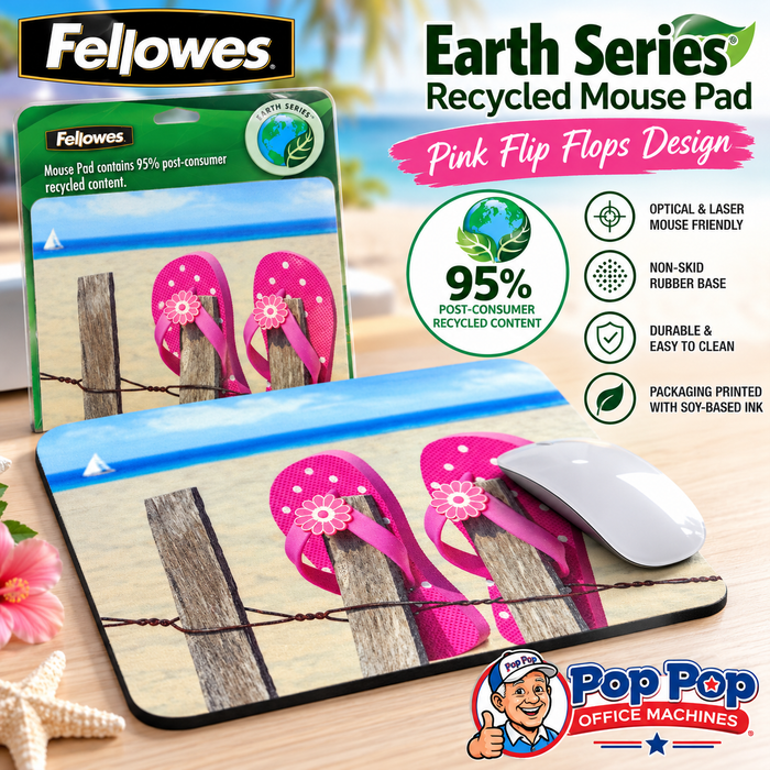 Fellowes Earth Series Recycled Mouse Pad – Pink Flip Flops Beach Design