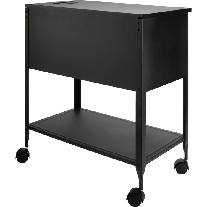 Lorell black mobile file cart with locking lid and lower shelf